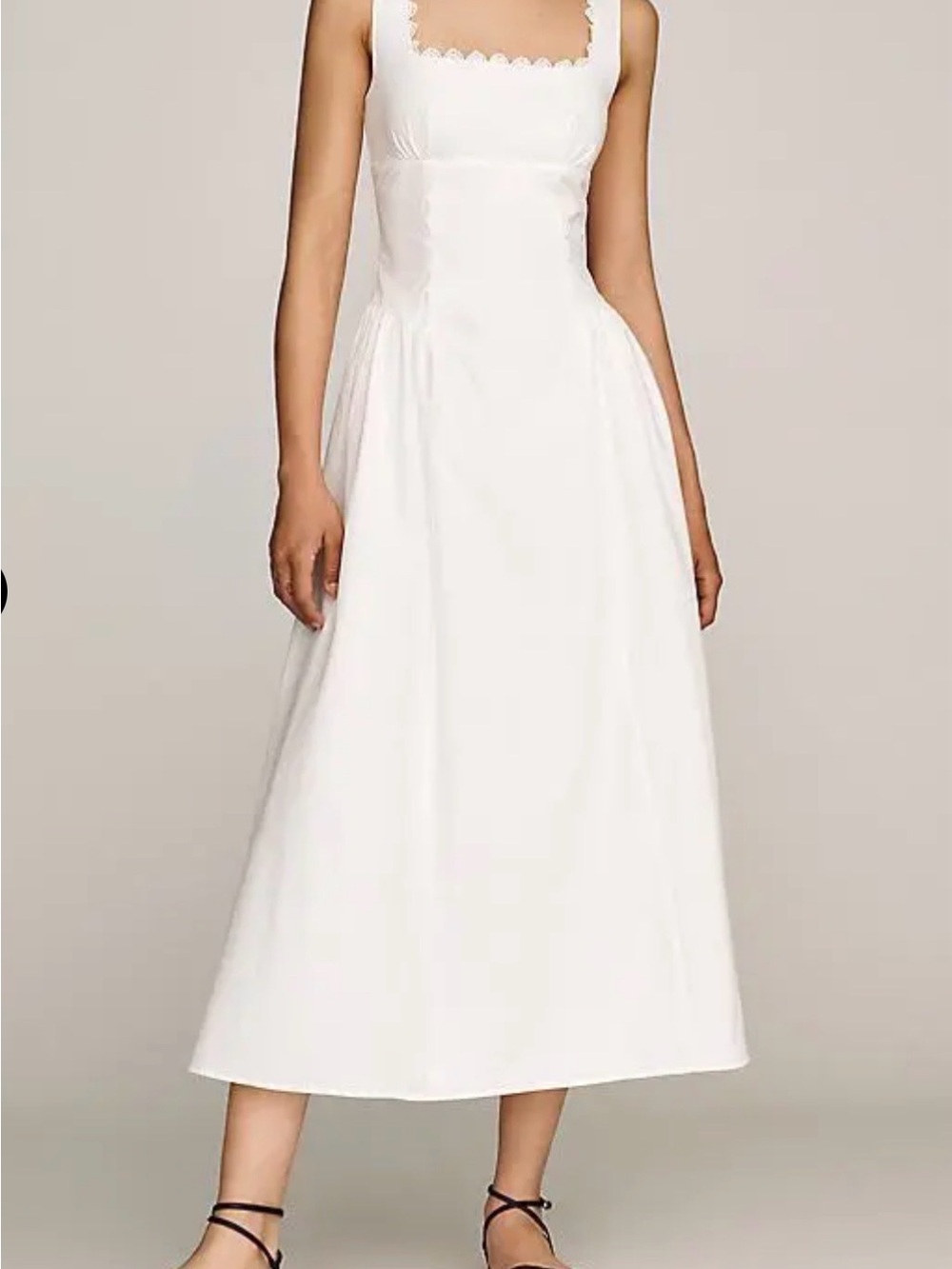 Moon River White Square-Neck Midi Dress with Scalloped Edge